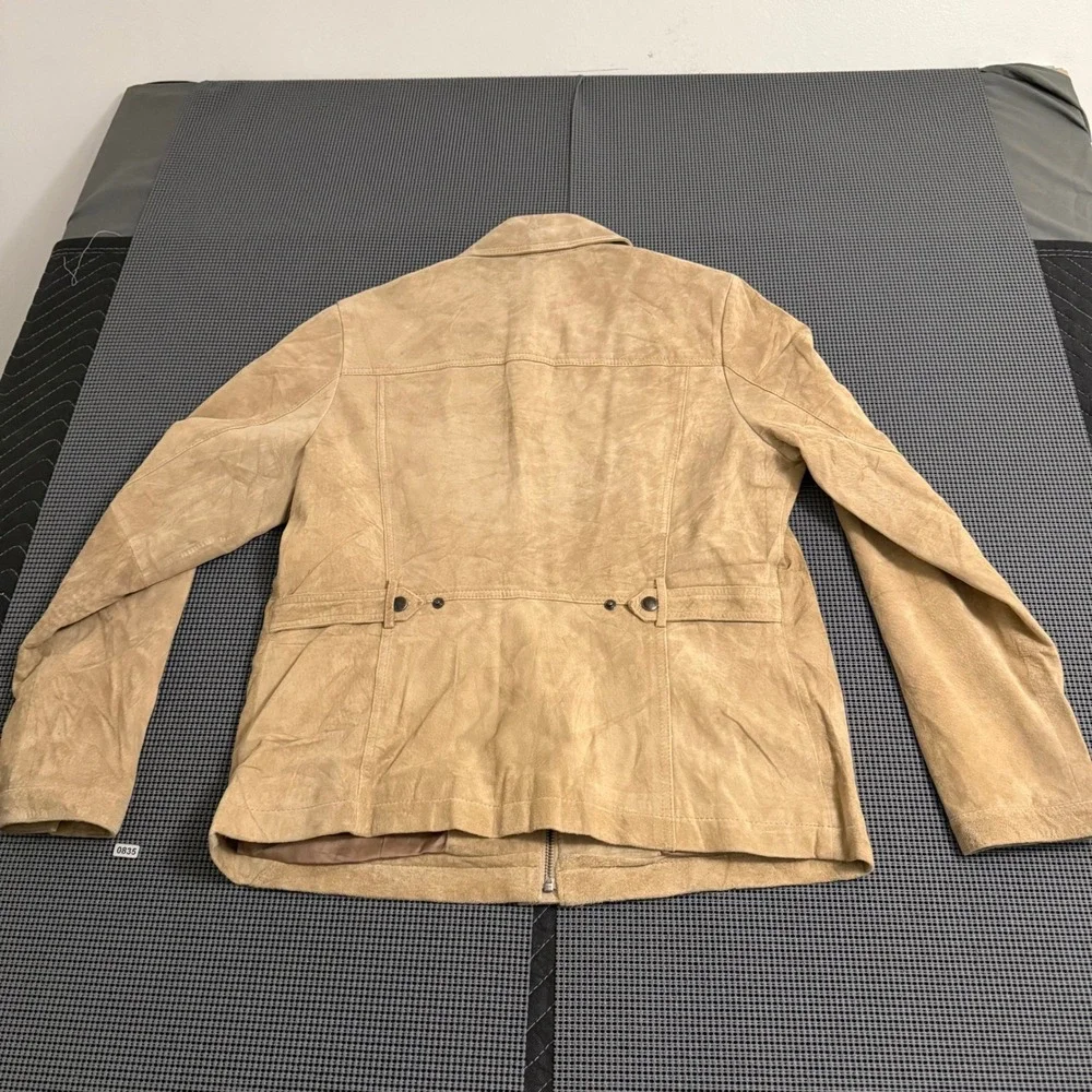 Eddie Bauer Seattle Suede Jacket Mens Large Tan Washable Leather Full Zip Coat